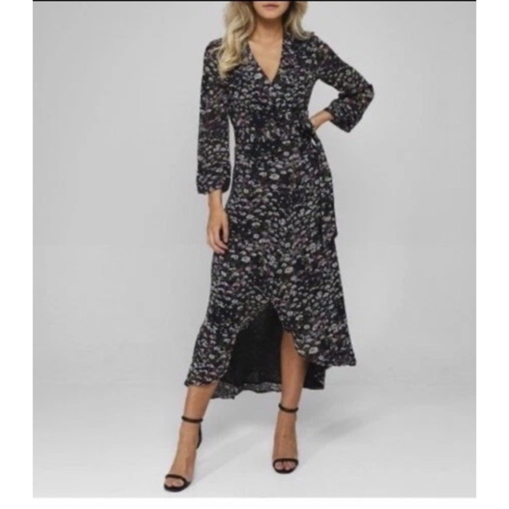 Ganni Georgette Floral Print Wrap Midi Dress, Size 36/US 4 Flowy Cottagecore